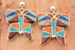 Calvin Begay Sterling Silver Butterfly Earrings